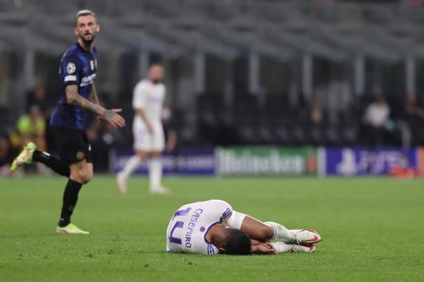 Casemiro of Real Madrid CF injured during the UEFA Champions League 2021/22 Group Stage - Group D football match between FC Internazionale and Real...