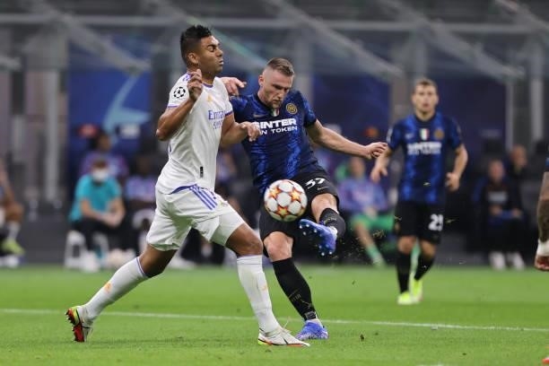 Milan Skriniar of FC Internazionale in action during the UEFA Champions League 2021/22 Group Stage - Group D football match between FC Internazionale...