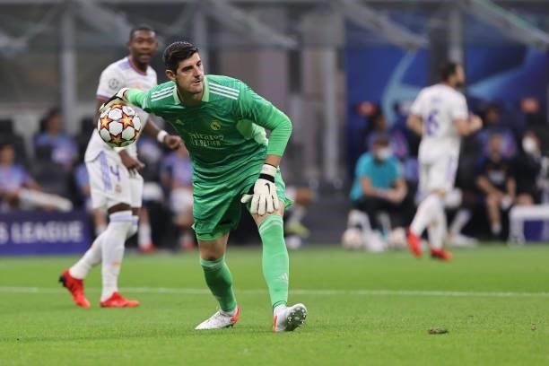 Thibaut Courtois of Real Madrid CF in action during the UEFA Champions League 2021/22 Group Stage - Group D football match between FC Internazionale...