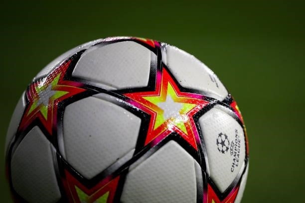 Official UEFA Champions League match ball during the UEFA Champions League group A match between Manchester City and RB Leipzig at Etihad Stadium on...
