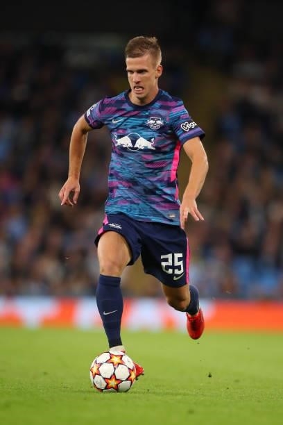 Dani Olmo of RB Leipzig during the UEFA Champions League group A match between Manchester City and RB Leipzig at Etihad Stadium on September 15, 2021...