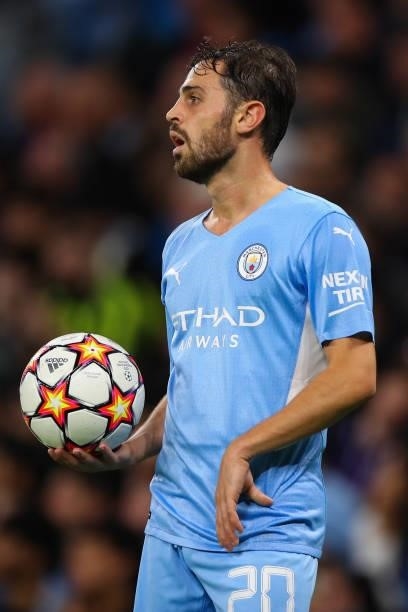 Bernardo Silva of Manchester City during the UEFA Champions League group A match between Manchester City and RB Leipzig at Etihad Stadium on...