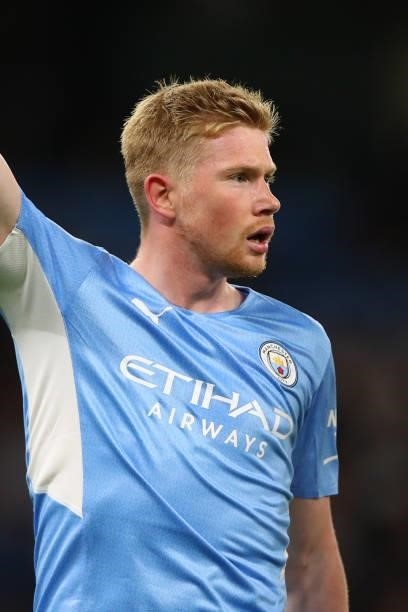 Kevin De Bruyne of Manchester City during the UEFA Champions League group A match between Manchester City and RB Leipzig at Etihad Stadium on...