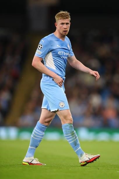Kevin De Bruyne of Manchester City during the UEFA Champions League group A match between Manchester City and RB Leipzig at Etihad Stadium on...