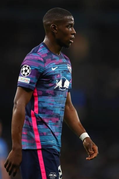 Nordi Mukiele of RB Leipzig during the UEFA Champions League group A match between Manchester City and RB Leipzig at Etihad Stadium on September 15,...