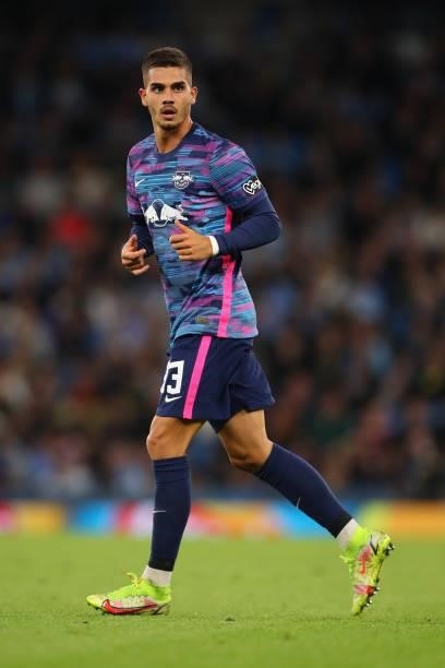 Andre Silva of RB Leipzig during the UEFA Champions League group A match between Manchester City and RB Leipzig at Etihad Stadium on September 15,...