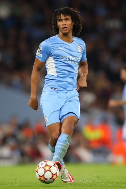 Nathan Ake of Manchester City during the UEFA Champions League group A match between Manchester City and RB Leipzig at Etihad Stadium on September...