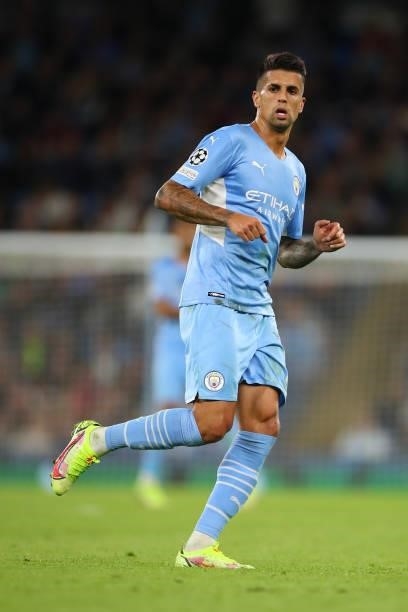 Joao Cancelo of Manchester City during the UEFA Champions League group A match between Manchester City and RB Leipzig at Etihad Stadium on September...