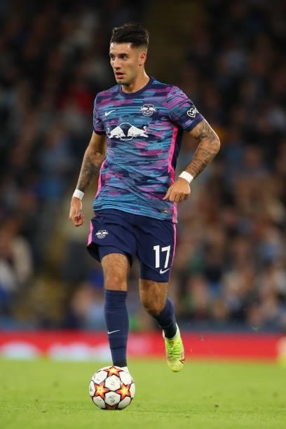 Dominik Szoboszlai of RB Leipzig during the UEFA Champions League group A match between Manchester City and RB Leipzig at Etihad Stadium on September...