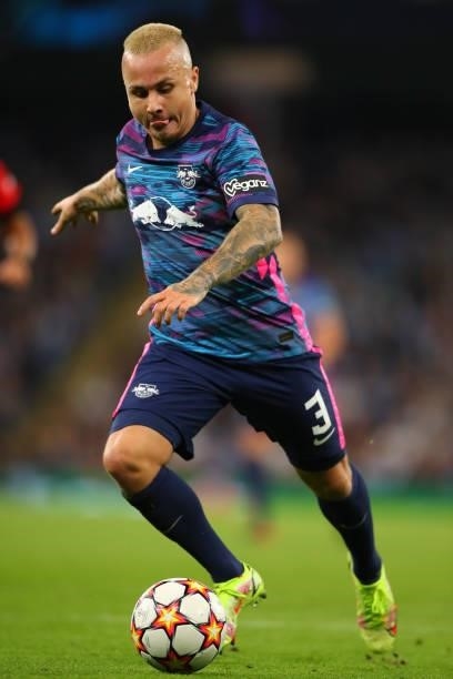 Angelino of RB Leipzig during the UEFA Champions League group A match between Manchester City and RB Leipzig at Etihad Stadium on September 15, 2021...