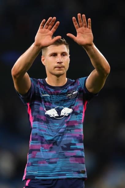 Lukas Klostermann of RB Leipzig during the UEFA Champions League group A match between Manchester City and RB Leipzig at Etihad Stadium on September...