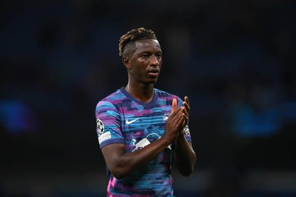 Amadou Haidara of RB Leipzig during the UEFA Champions League group A match between Manchester City and RB Leipzig at Etihad Stadium on September 15,...