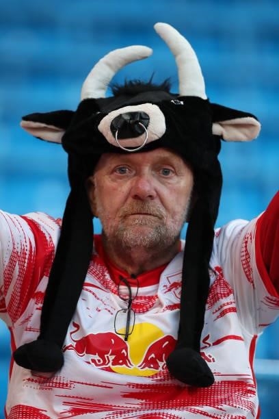 Fan of RB Leipzig during the UEFA Champions League group A match between Manchester City and RB Leipzig at Etihad Stadium on September 15, 2021 in...