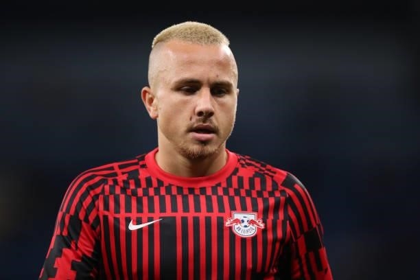 Angelino of RB Leipzig during the UEFA Champions League group A match between Manchester City and RB Leipzig at Etihad Stadium on September 15, 2021...