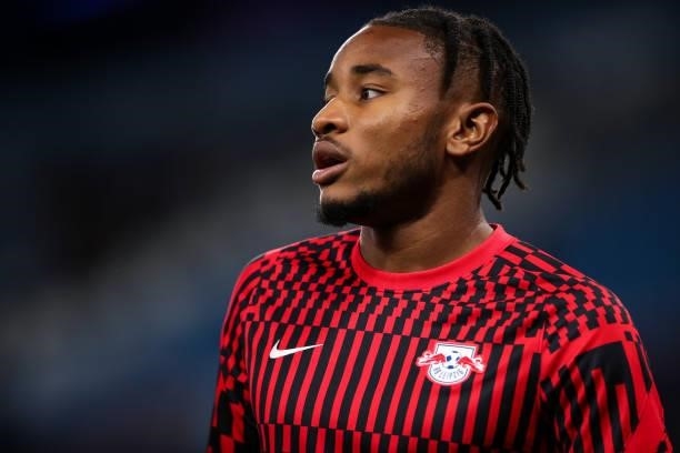 Christopher Nkunku of RB Leipzig during the UEFA Champions League group A match between Manchester City and RB Leipzig at Etihad Stadium on September...