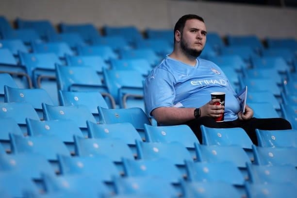 Fan of Manchester City looks on during the UEFA Champions League group A match between Manchester City and RB Leipzig at Etihad Stadium on September...