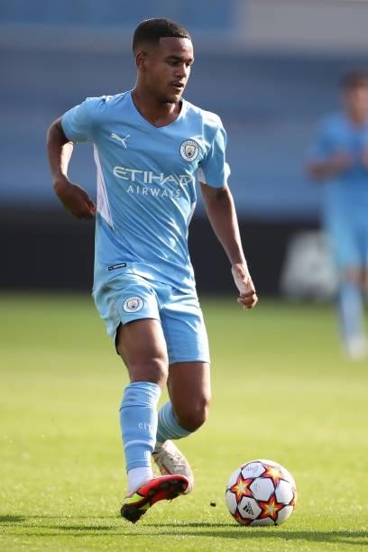 Tai Sodje of Manchester City during the UEFA Youth League match between Manchester City and RB Leipzig at Manchester City Football Academy on...