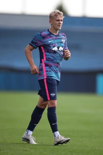 Robin Friedrich of RB Leipzig during the UEFA Youth League match between Manchester City and RB Leipzig at Manchester City Football Academy on...