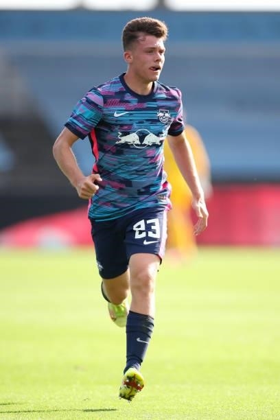 Sidney Raebiger of RB Leipzig during the UEFA Youth League match between Manchester City and RB Leipzig at Manchester City Football Academy on...