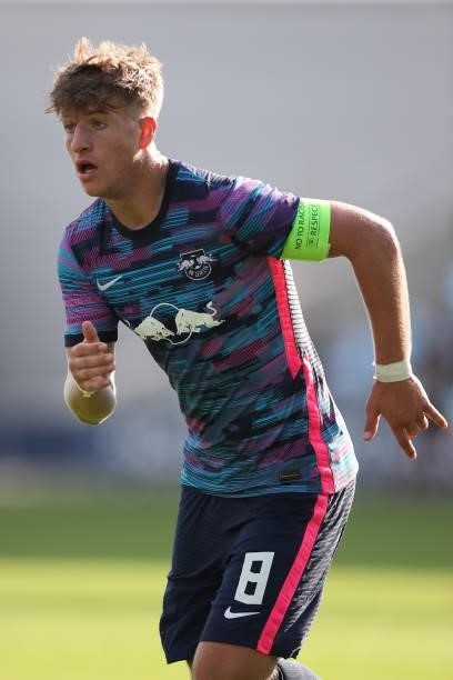 Ben Klefisch of RB Leipzig during the UEFA Youth League match between Manchester City and RB Leipzig at Manchester City Football Academy on September...
