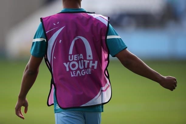 Youth League branded bib during the UEFA Youth League match between Manchester City and RB Leipzig at Manchester City Football Academy on September...