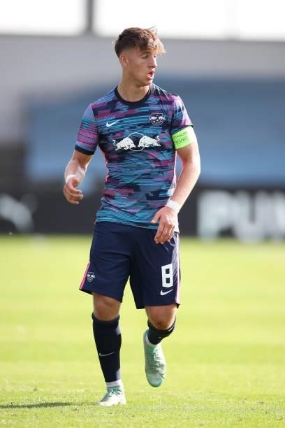 Ben Klefisch of RB Leipzig during the UEFA Youth League match between Manchester City and RB Leipzig at Manchester City Football Academy on September...