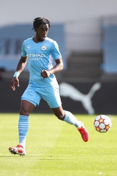 Joshua Wilson-Esbrand of Manchester City during the UEFA Youth League match between Manchester City and RB Leipzig at Manchester City Football...
