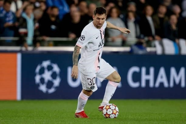 Lionel Messi of Paris Saint-Germain during the UEFA Champions League match between Club Brugge v Paris Saint Germain at the Jan Breydel Stadium on...