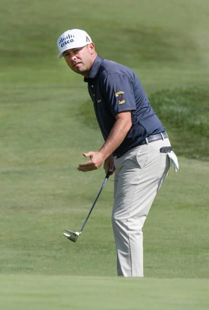 Chez Reavie reacts to his putt on the sixth hole during the first round of the Fortinet Championship at Silverado Resort and Spa North on September...