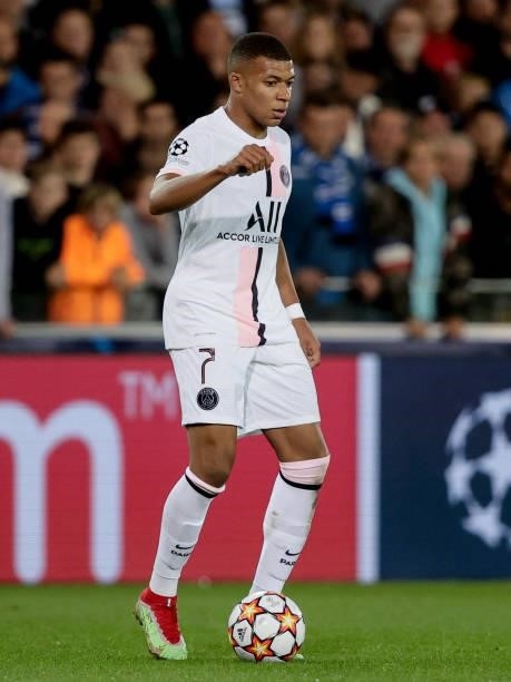 Kylian Mbappe of Paris Saint-Germain during the UEFA Champions League match between Club Brugge v Paris Saint Germain at the Jan Breydel Stadium on...