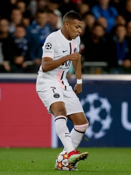 Kylian Mbappe of Paris Saint-Germain during the UEFA Champions League match between Club Brugge v Paris Saint Germain at the Jan Breydel Stadium on...