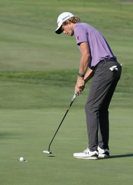 Austin Smotherman hits his putt on the 18th green during the first round of the Fortinet Championship at Silverado Resort and Spa North on September...