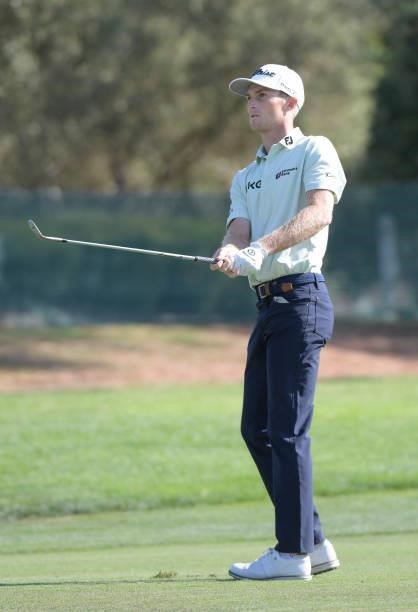 Will Zalatoris watches his second shot from the 12th fairway during the first round of the Fortinet Championship at Silverado Resort and Spa North on...