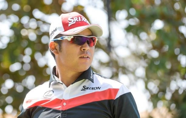 Hideki Matsuyama of Japan watches his tee shot on the third hole during the first round of the Fortinet Championship at Silverado Resort and Spa...