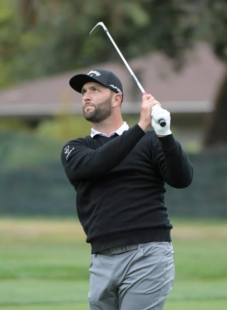 Jon Rahm of Spain plays his second shot on the 12th hole during the first round of the Fortinet Championship at Silverado Resort and Spa North on...