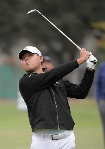 Si Woo Kim of Korea plays is second shot from the tenth fairway during the first round of the Fortinet Championship at Silverado Resort and Spa North...