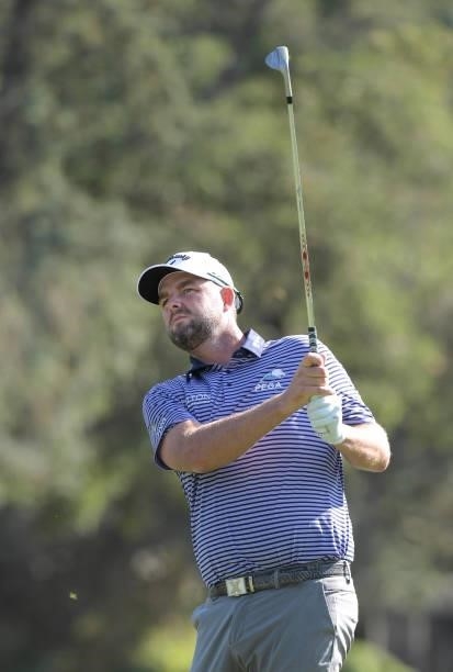 Marc Leishman plays his second shot from the 12th fairway during the first round of the Fortinet Championship at Silverado Resort and Spa North on...