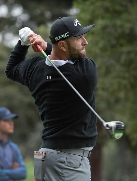 Jon Rahm of Spain hits his tee shot on the 12th hole during the first round of the Fortinet Championship at Silverado Resort and Spa North on...