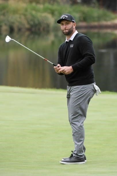 Jon Rahm of Spain reacts to his putt on the 11th green during the first round of the Fortinet Championship at Silverado Resort and Spa North on...