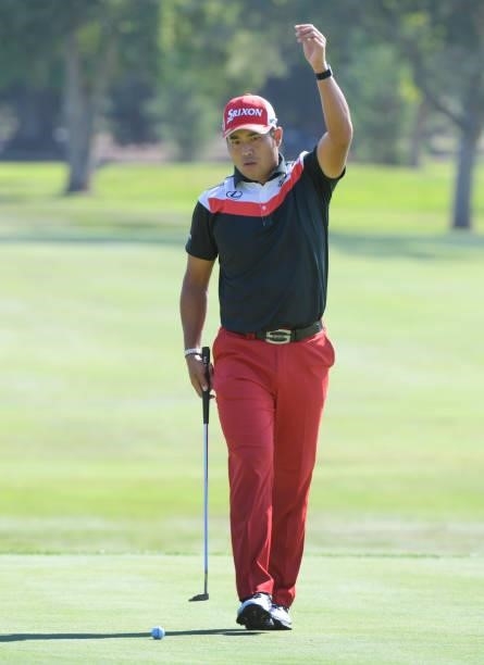 Hideki Matsuyama of Japan approaches his putt on the 12th hole during the first round of the Fortinet Championship at Silverado Resort and Spa North...