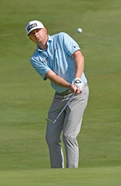 Nate Lashley plays a chip shot on the seventh hole during the first round of the Fortinet Championship at Silverado Resort and Spa North on September...