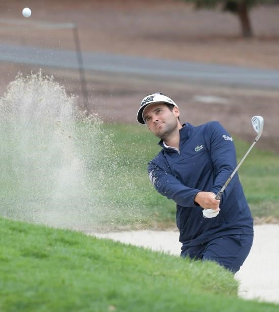 Paul Barjon plays a bunker shot on the seventh hole during the first round of the Fortinet Championship at Silverado Resort and Spa North on...