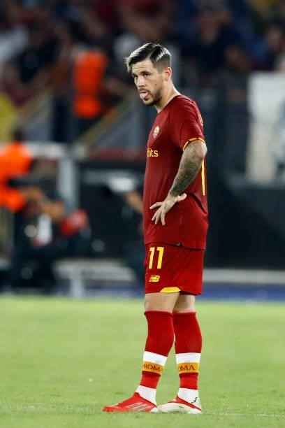 Carles Perez of AS Roma looks on during the UEFA Europa Conference League group C match between AS Roma and CSKA Sofia at Stadio Olimpico on...