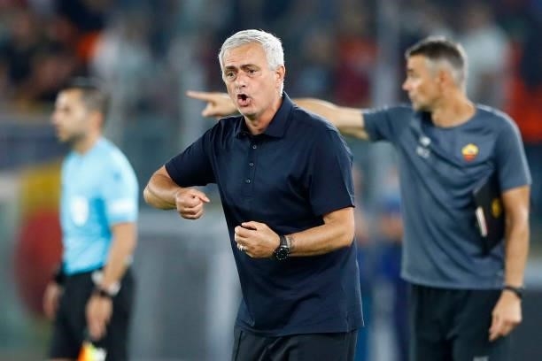 Head coach Jose Mourinho of AS Roma gestures during the UEFA Europa Conference League group C match between AS Roma and CSKA Sofia at Stadio Olimpico...