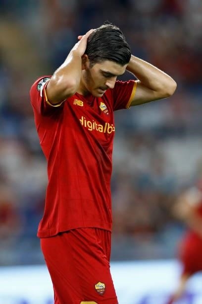 Gonzalo Villar of AS Roma looks dejected during the UEFA Europa Conference League group C match between AS Roma and CSKA Sofia at Stadio Olimpico on...