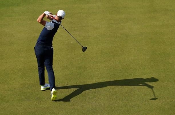 Chris Wood of England plays his tee shot to the 1st hole during Day Two of the Dutch Open at Bernardus Golf on September 17, 2021 in Cromvoirt,...