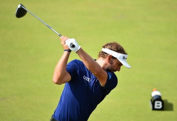 Joost Luiten of Netherlands plays his tee shot to the 1st hole during Day Two of the Dutch Open at Bernardus Golf on September 17, 2021 in Cromvoirt,...