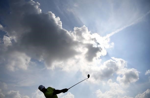Shubhankar Sharma of India plays his tee shot to the 1st hole during Day Two of the Dutch Open at Bernardus Golf on September 17, 2021 in Cromvoirt,...