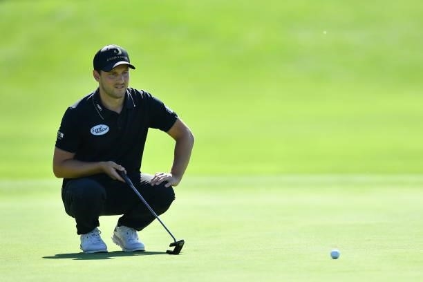 Lukas Nemecz of Austria lines up a putt during Day Two of the Hopps Open de Provence at Golf International de Pont Royal on September 17, 2021 in...