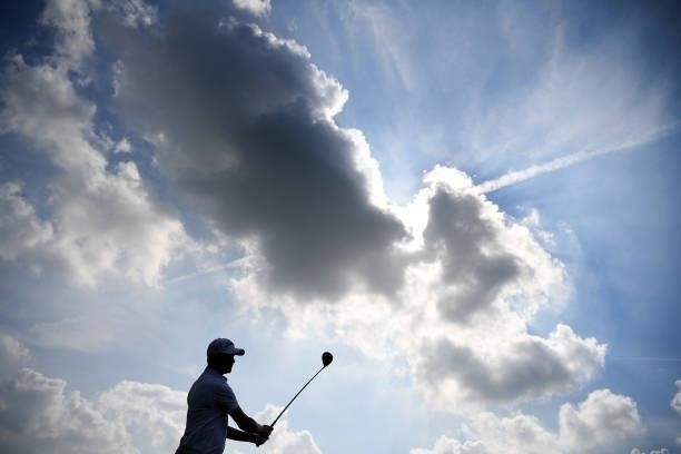 Justin Harding of Republic of South Africa plays his tee shot to the 1st hole during Day Two of the Dutch Open at Bernardus Golf on September 17,...